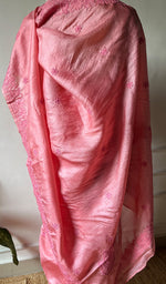 Load image into Gallery viewer, Women's Lakhnavi Handcrafted Tussar Silk Chikankari Saree - HONC0284157