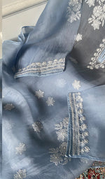 Load image into Gallery viewer, Mayuri Women's Lakhnavi Handcrafted Pure Organza Silk Chikankari Semi - stitched Full Suit Material - HONC0348611