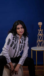 将图像加载到图库查看器中, Women's Lakhnavi Handcrafted Modal Cotton Chikankari Top - HONC0196891