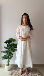 Load image into Gallery viewer, Women's Lakhnavi Handcrafted Cotton Chikankari Anarkali - HONC0276022
