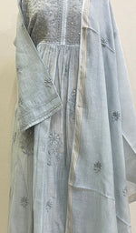 Load image into Gallery viewer, Women's Lakhnavi Handcrafted Chanderi Silk Chikankari Kurta Dupatta Set- HONC0175836