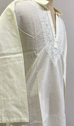 将图像加载到图库查看器中, Men's Lucknowi Handcrafted Cotton Chikankari Kurta - HONC0201099