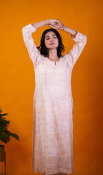 将图像加载到图库查看器中, Women's Lakhnavi Handcrafted Viscose Georgette Chikankari Kurti- HONC0207818