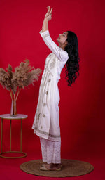 将图像加载到图库查看器中, Divya Women's Lucknowi Handcrafted Cotton Chikankari Anarkali Dress - HONC0213345