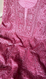 将图像加载到图库查看器中, Women's Lakhnavi Handcrafted Tussar Silk Chikankari Kurta And Dupatta Set - HONC020268