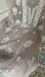 Load image into Gallery viewer, Women's Lakhnavi Handcrafted Pure Organza Chikankari Unstitched Kurta And Dupatta Set- HONC0361466