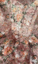 将图像加载到图库查看器中, Women's Lakhnavi Handcrafted Organza Chikankari Unstitched Kurta And Dupatta Set - HONC0268888