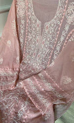 Load image into Gallery viewer, Women's Lakhnavi Handcrafted Mul Chanderi Semi - stitched Kurta And Dupatta Set- HONC0282419