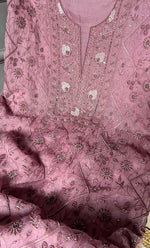 Load image into Gallery viewer, Women's Lakhnavi Handcrafted Pure Organza Chikankari Unstitched Kurta And Dupatta Set- HONC0274532