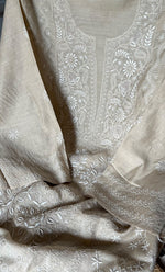 Load image into Gallery viewer, Women's Lakhnavi Handcrafted Munga Silk Semi - Stitched Chikankari Kurta And Dupatta Set- HONC0265423