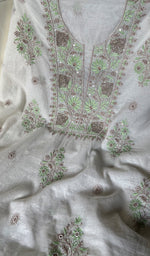 Load image into Gallery viewer, Women's Lakhnavi Handcrafted Mul Chanderi Unstitched Kurta And Dupatta Set - HONC0256377