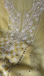 Load image into Gallery viewer, Women's Lakhnavi Handcrafted Pure Organza Chikankari Unstitched Kurta And Dupatta Set- HONC0314317