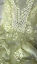 将图像加载到图库查看器中, Women's Lakhnavi Handcrafted Organza Chikankari Unstitched Full Suit Material - HONC0271221