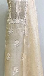 Load image into Gallery viewer, Rose Women's Lakhnavi Handcrafted Pure Organza Chikankari Unstitched Kurta And Dupatta Set- HONC0168387