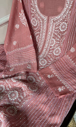 Load image into Gallery viewer, Women's Lakhnavi Handcrafted Mul Chanderi Chikankari Semi - Stitched Kurta Dupatta Set - HONC0301238