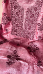 Load image into Gallery viewer, Women's Lakhnavi Handcrafted Tussar Silk Chikankari Full Suit Material - HONC0269543
