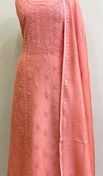 Load image into Gallery viewer, Women's Lakhnavi Handcrafted Chanderi Silk Chikankari Full Suit Material - NC073027