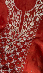 Load image into Gallery viewer, Women's Lakhnavi Handcrafted Pure Organza Chikankari Unstitched Kurta And Dupatta Set- HONC0341318