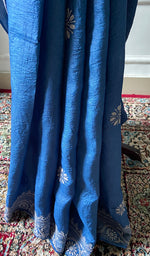 Load image into Gallery viewer, Women's Lakhnavi Handcrafted Tussar Silk Chikankari Saree - HONC0342571