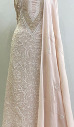 Load image into Gallery viewer, Women's Lakhnavi Handcrafted Pure Silk Georgette Chikankari Full Suit Fabric - HONC0172045