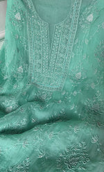 将图像加载到图库查看器中, Women's Lakhnavi Handcrafted Pure Organza Chikankari Unstitched Kurta And Dupatta Set- HONC029556
