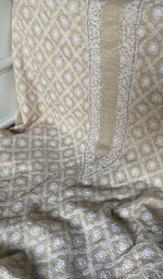 Load image into Gallery viewer, Lucknowi Handcrafted Tissue Chanderi Chikankari Unstitched Unisex Kurta Fabric - HONC0338779