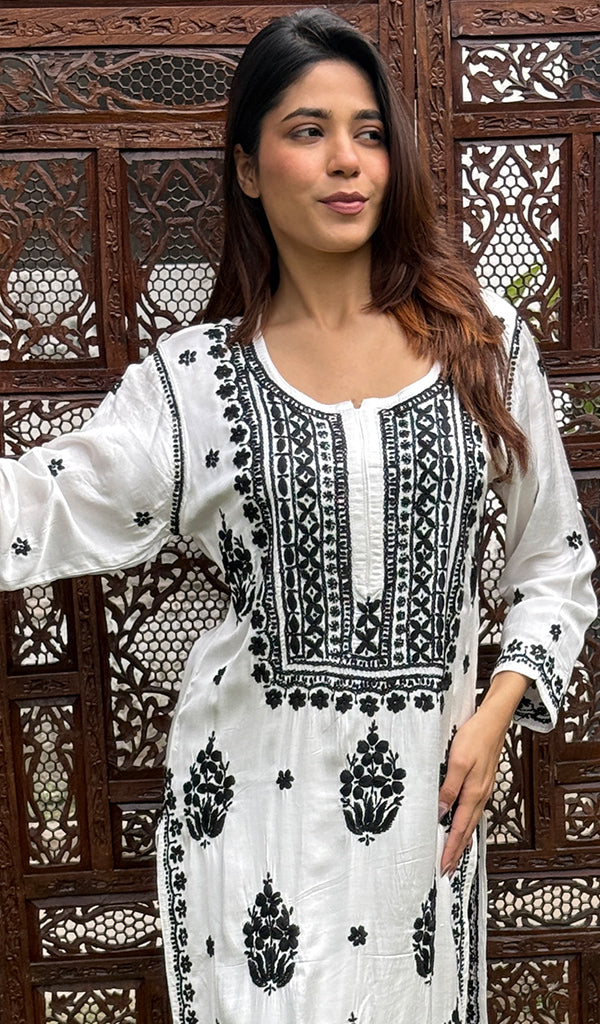Shifa Women's Lakhnavi Handcrafted Modal Cotton Chikankari Kurta And Palazzo Set - HONC0205167
