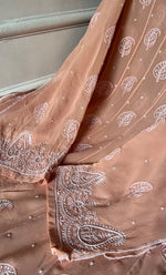 Load image into Gallery viewer, Women's Lakhnavi Handcrafted Pure Silk Georgette Unstitched Chikankari Anarkali And Dupatta Set- HONC0258457