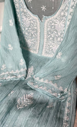 Load image into Gallery viewer, Women's Lakhnavi Handcrafted Mul Chanderi Semi - stitched Chikankari Full Suit Material - HONC0323620