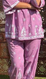 Load image into Gallery viewer, Rania Women's Lakhnavi Handcrafted Cotton Chikankari Kurta And Afghani pant Set - HONC0268706