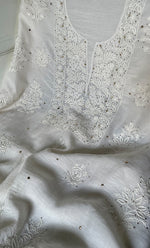 Load image into Gallery viewer, Women's Lakhnavi Handcrafted Mul Chanderi Unstitched Kurta And Dupatta Set - HONC0263960