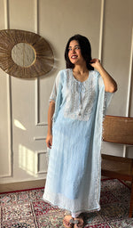 Load image into Gallery viewer, Women's Lucknowi Handcrafted Mul chanderi Chikankari Kaftan - HONC07860458
