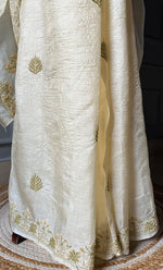 Load image into Gallery viewer, Women's Lakhnavi Handcrafted Tussar Silk Chikankari Saree - HONC0258441