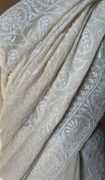 Load image into Gallery viewer, Women's Lakhnavi Handcrafted Pure Silk Georgette Chikankari Saree- HONC0213505
