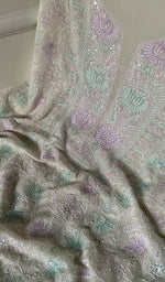 Load image into Gallery viewer, Women's Lakhnavi Handcrafted Pure Silk Georgette Chikankari Kurta And Dupatta Set- HONC0241831