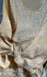 Load image into Gallery viewer, Women's Lakhnavi Handcrafted Mul chanderi Semi -Stitched Kurta And Dupatta Set - HONC0284743