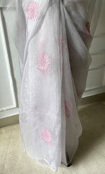 Load image into Gallery viewer, Women's Lucknowi Handcrafted Pure Organza Silk Chikankari Saree - HONC0294653