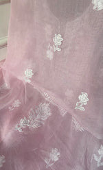 Load image into Gallery viewer, Women's Lakhnavi Handcrafted Pure Organza Chikankari Unstitched Kurta And Dupatta Set- HONC0307952