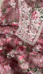 将图像加载到图库查看器中, Women's Lakhnavi Handcrafted Organza Chikankari Unstitched Kurta And Dupatta Set - HONC0268887