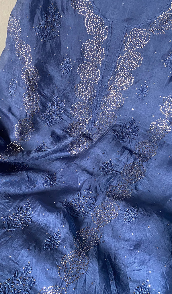 Afeera Women's Lakhnavi Handcrafted Pure Organza Chikankari Unstitched Kurta And Dupatta Set- HONC0261148