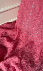 Load image into Gallery viewer, Women's Lakhnavi Handcrafted Pure Organza Chikankari Unstitched Kurta And Dupatta Set- HONC0327846