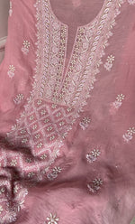 将图像加载到图库查看器中, Rishana Women's Lakhnavi Handcrafted Mul Chanderi UnStitched Kurta And Dupatta Set - HONC0318517