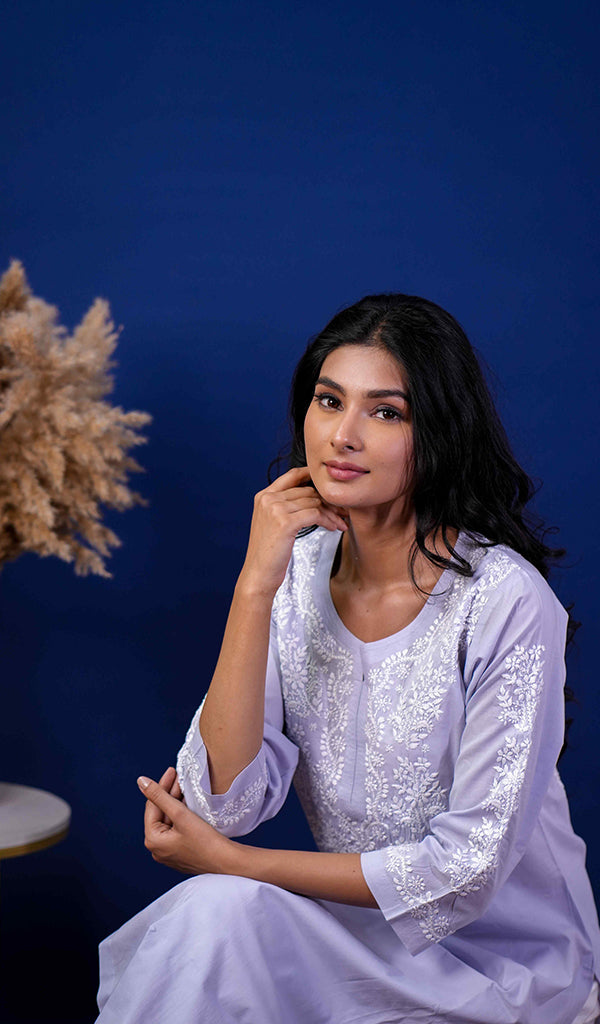 Nargish Women's Lucknowi Handcrafted Cotton Chikankari Kurti - HONC0171354