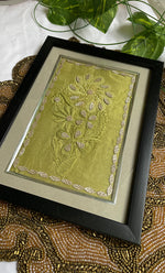 Load image into Gallery viewer, Hand-Embroidered Chikankari Art Frame – Olive Green Elegance - HONC0310992