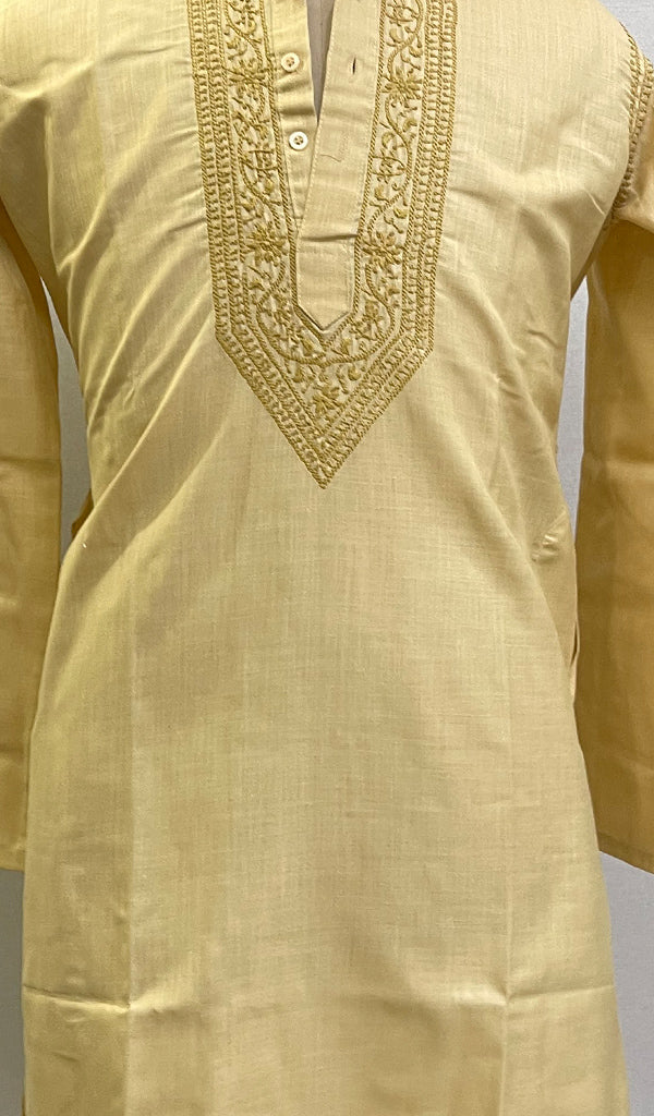 Men's Lucknowi Handcrafted Cotton Chikankari Kurta - HONC0199719