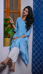 Load image into Gallery viewer, Zoya Women's Lucknowi Handcrafted Muslin Chikankari Kurti - HONC0198149