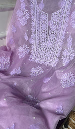 将图像加载到图库查看器中, Women's Lakhnavi Handcrafted Organza Chikankari Unstitched Full Suit Material - HONC0271209