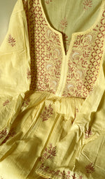 Load image into Gallery viewer, Lakhnavi Handcrafted Cotton Chikankari Semi Stitched Kurta And Dupatta Set- HONC0138429