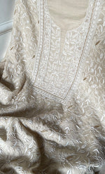 Load image into Gallery viewer, Women's Lakhnavi Handcrafted Munga Silk Chikankari Kurta And Dupatta Set- HONC0283182