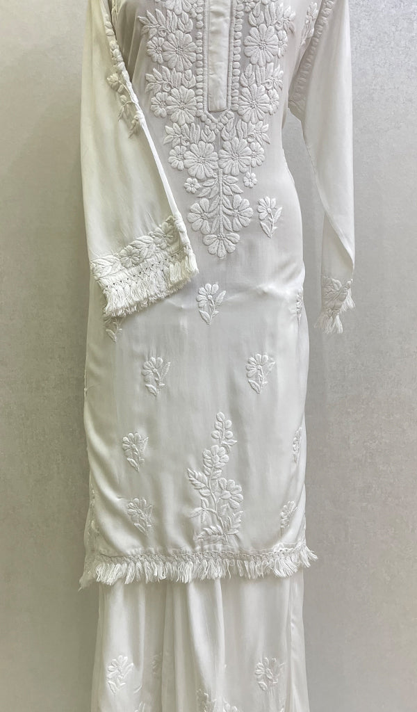Women's Lakhnavi Handcrafted Modal Cotton Chikankari Kurta And Palazzo Set - HONC01666487